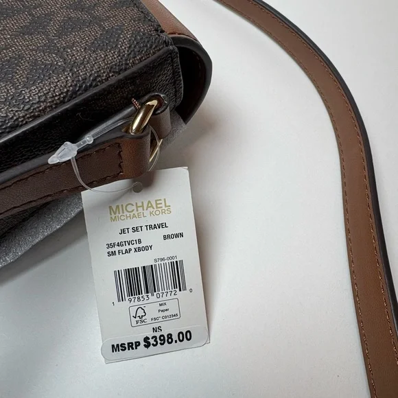 Michael Kors Brown and Dark Brown MK Logo Crossbody Bag NWT - Picture 7 of 8